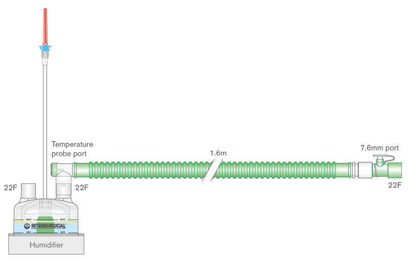 22mm Flextube™ enkel verwarmde slang, ≥ 1.6m met automatisch vullende bevochtigingkamer