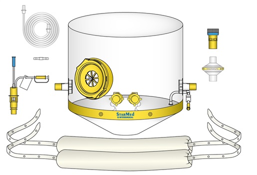 CaStar R helm set voor NPPV met venturi flow driver en PEEP klep, extra groot, 45 - 52cm halsomtrek