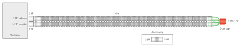 22mm Flextube™ beademingssysteem, ≥1.6m, steriel
