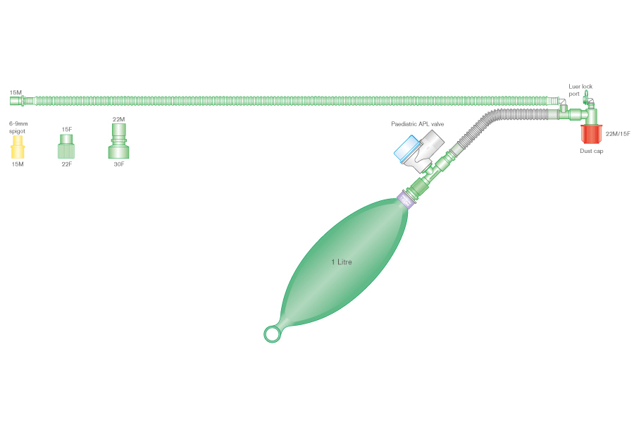 Mapleson-F beademingssysteem voor kinderen, 1.8m, T-stuk systeem met APL klep en 1.0L ballon