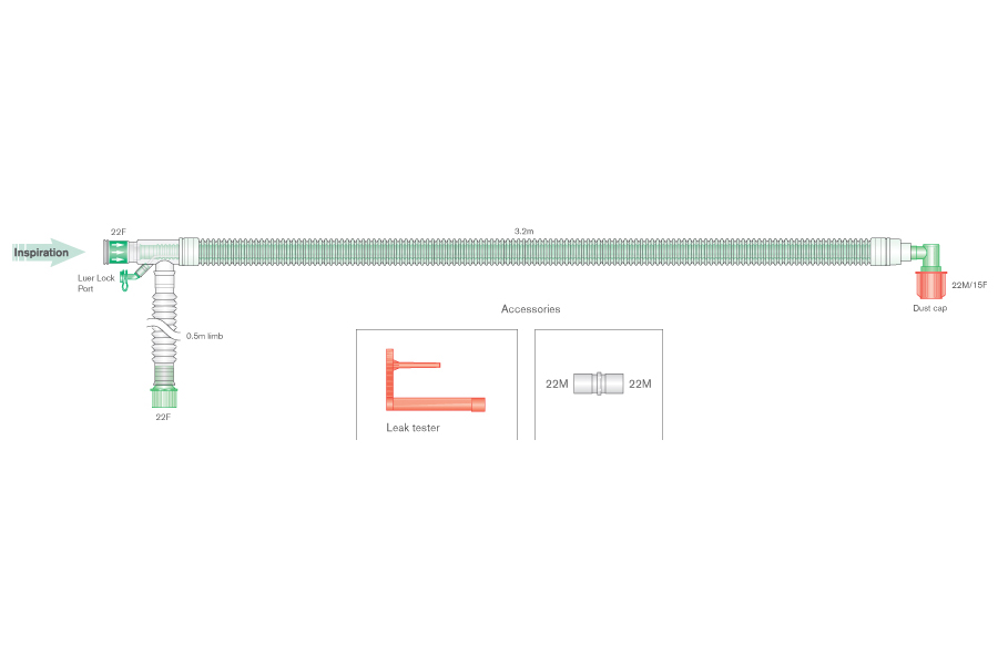 30mm UniFlow™ coaxiaal beademingssysteem met geïntegreerde monitorlijn, 3.2m