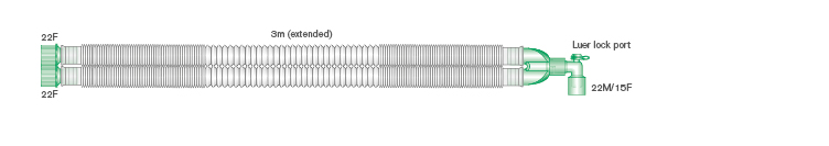 22mm Compact™ uitrekbaar beademingssysteem, 3.0m met hoekstuk en luer lock aansluiting