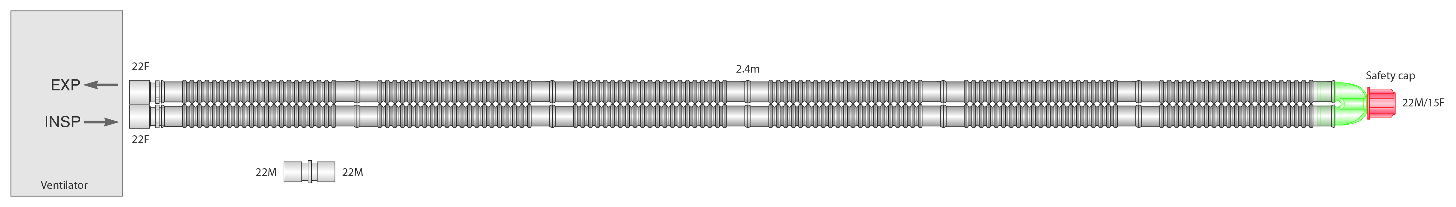 22mm Flextube™ beademingssysteem, 2.4m