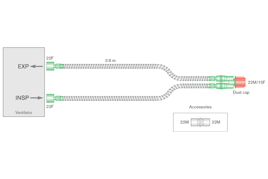 10mm Smoothbore neonataal beademingssysteem, ≥ 2.8m
