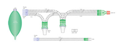 22mm Smoothbore beademingssysteem, 3.6m, met twee vochtvangers, 1.2m extra slang en 2.0L ballon