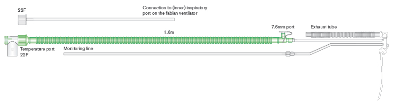 nFlow nasaal kinder CPAP Flextube™ beademingssysteem met verwarmingsdraad en afneembare monitorlijn, ≥ 1.8m voor Fabian machines