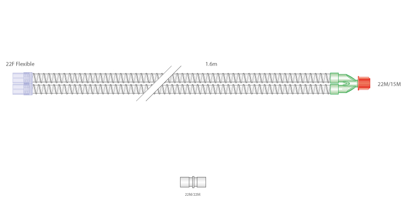 22mm Eco Smoothbore beademingssysteem, 1.6m